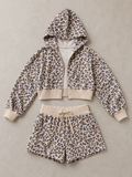Leopard Zip Up Hoodie/Shorts SET